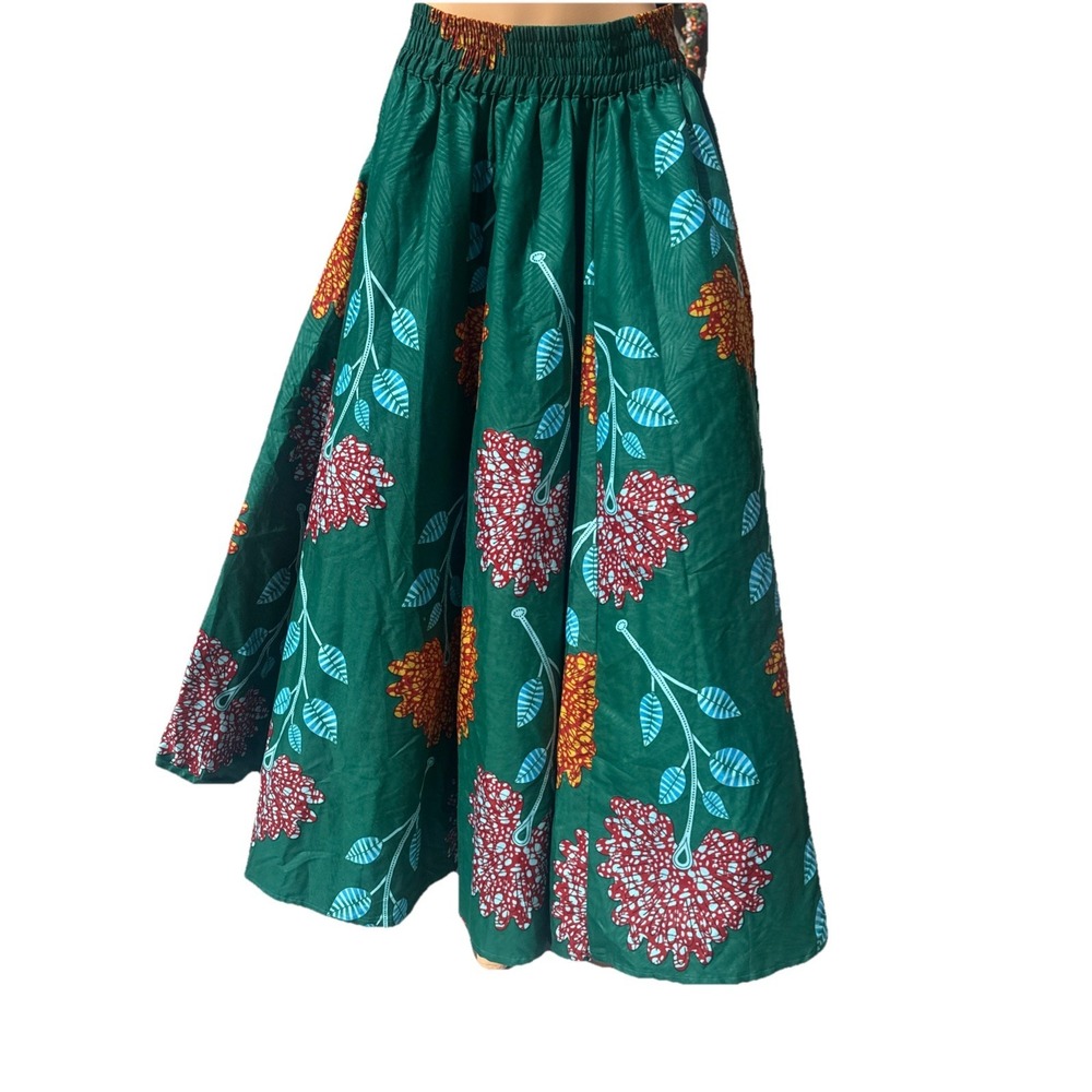 LADDI One Size African Inspired Geometric Elastic Waist Skirt With Side Pockets